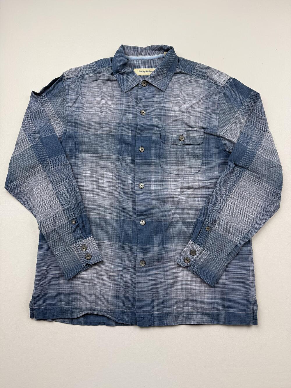 Tommy Bahama Shirt Mens Medium Blue Plaid Long Sleeve Silk Button Up Casual